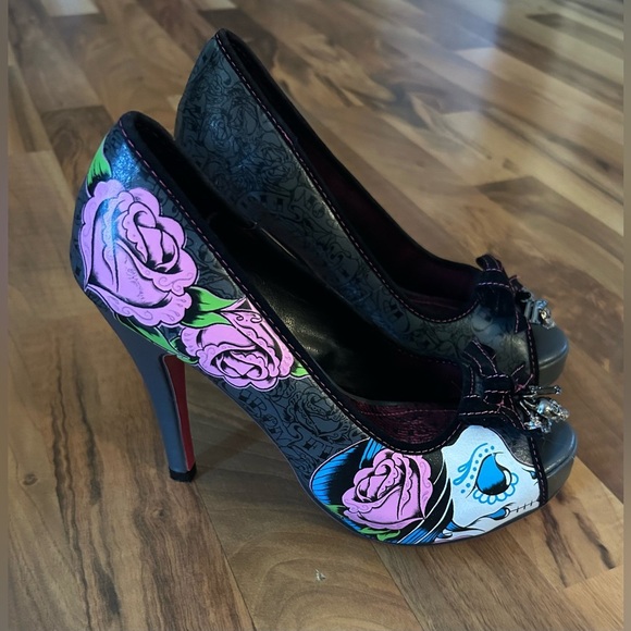 Iron Fist Black and Pink Floral Heels - Picture 8 of 8